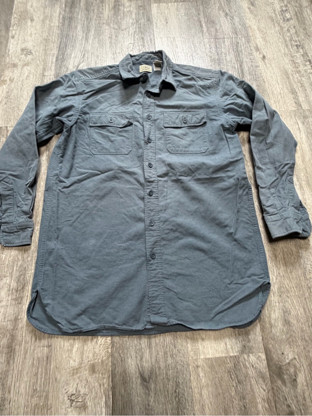 Mens Long-Sleeve Button-Up Shirt in Slate Blue Vintage LL Bean Thick Large Tall